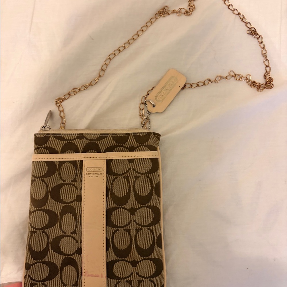 Coach Signature Brown and Cream Crossbody Bag